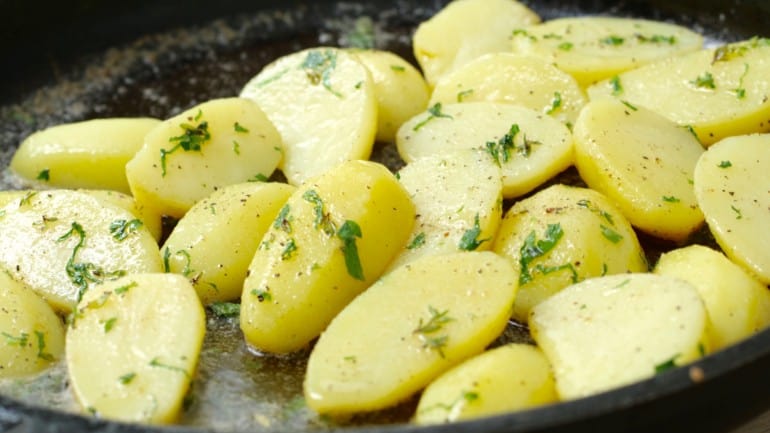 Butter potatoes with lovage as an accompaniment to sea bream
