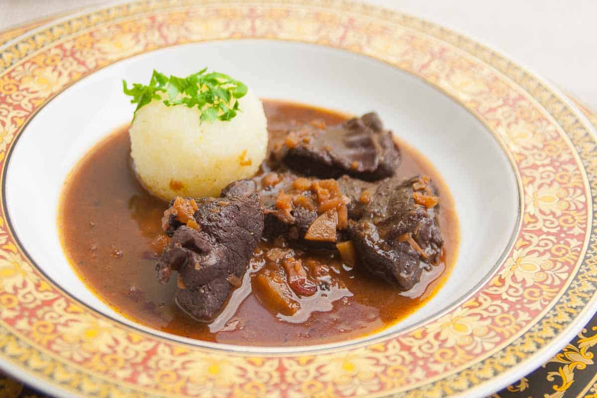 traditional bavarian food: wild ragout with dumplings