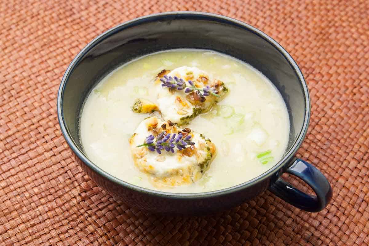 potato soup-with garlic baguette-vegan-vegetarian