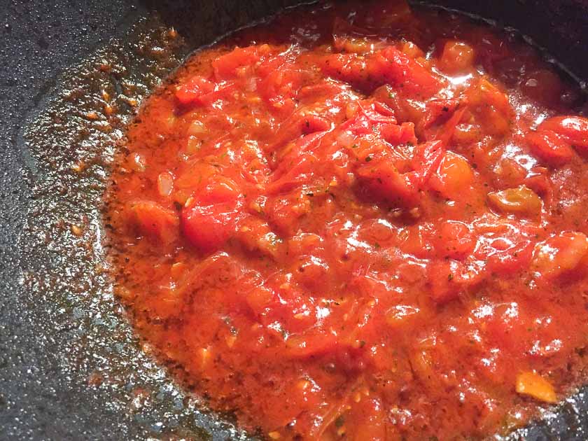 fresh prepared tomato sauce in a pot