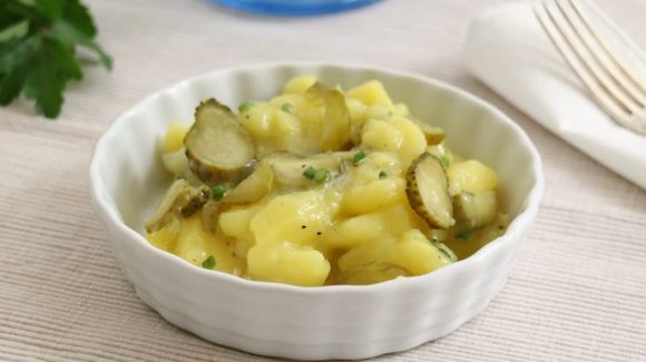 classic german style potato salad with vinegar cucumbers