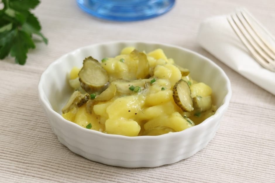 classic german style potato salad with vinegar cucumbers