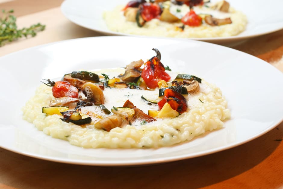 Mediterranean vegetarian vegetables risotto with truffle