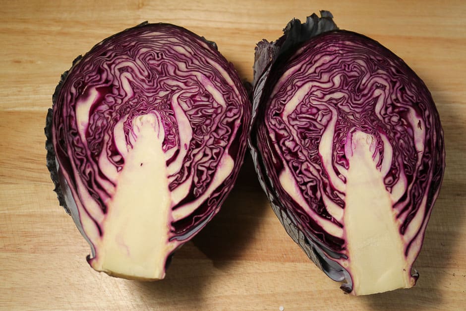 blue cabbage halved