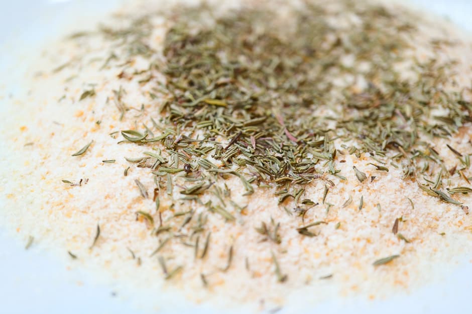 Mix the finest breadcrumbs with thyme.