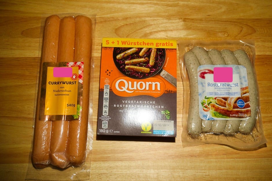 Sausage selection for curry sausage.
