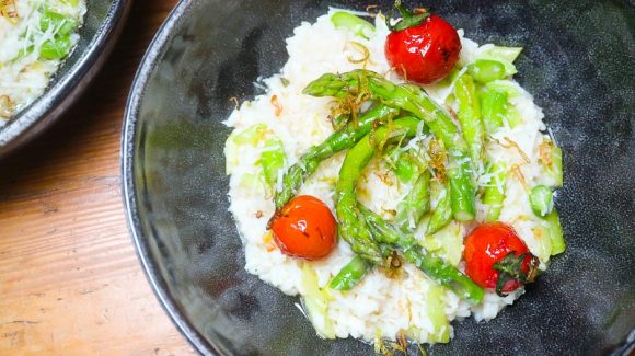 Asparagus risotto with green Recipe image