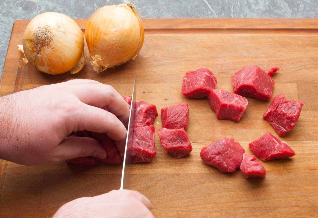 Beef goulash Cut meat and prepare it for the goulash