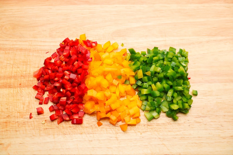 Diced vegetables paprika prepared for the spread with tuna.