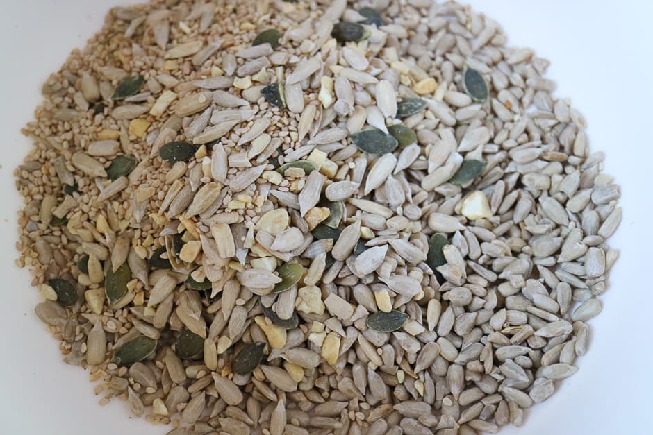 Sunflower seeds, pumpkin seeds and sesame seeds for the Lpow Carb bread mix.