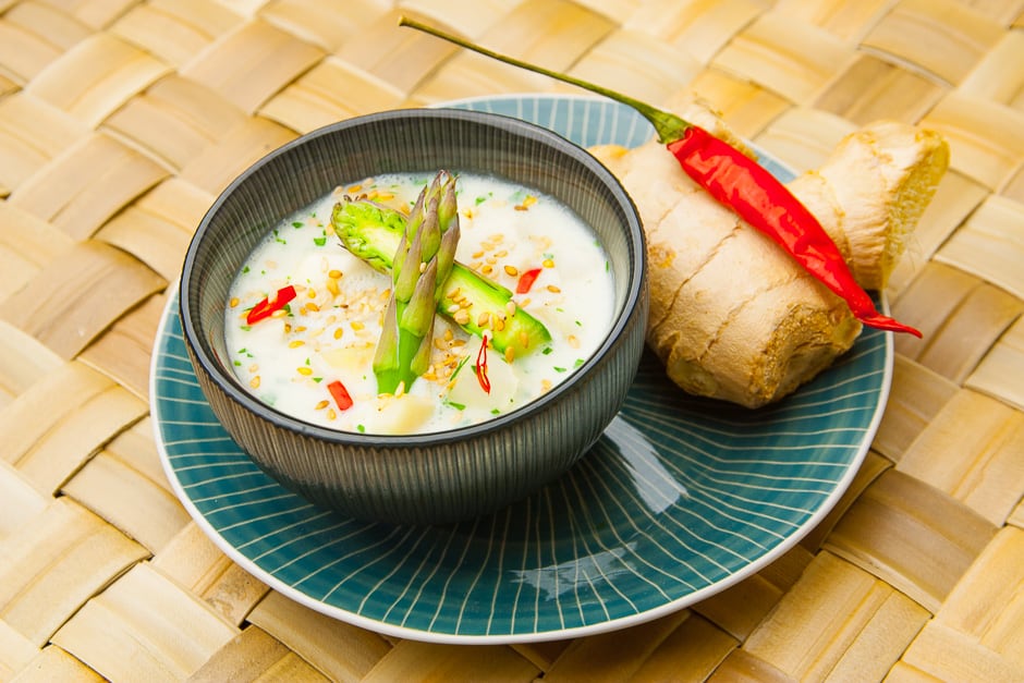 exotic asparagus soup with coconut milk.