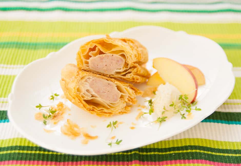 Fingerfood Sousage German Style Crispy Sausage packed in Puff Pastry - ideal finger food