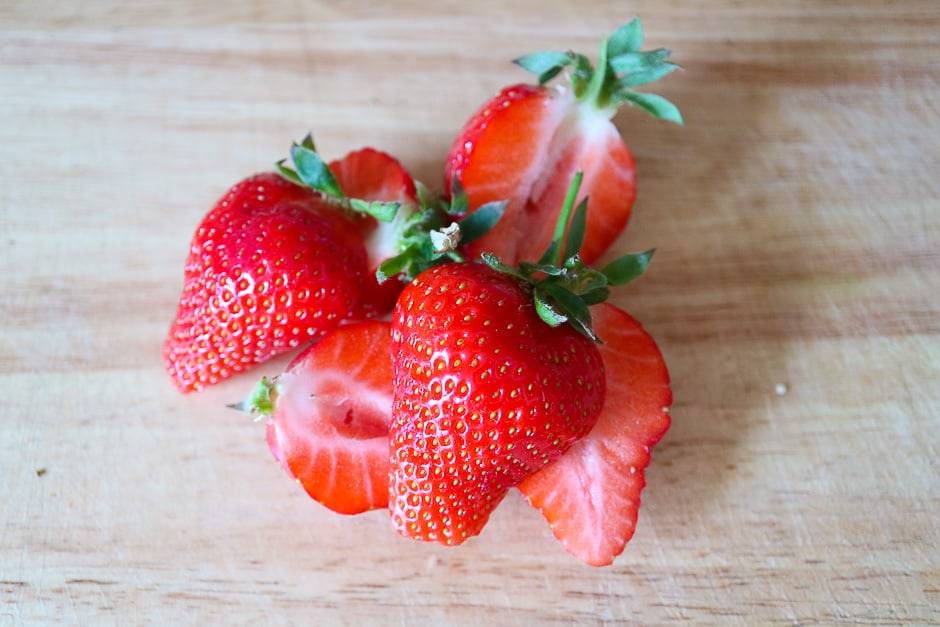 Strawberries on kitchen board