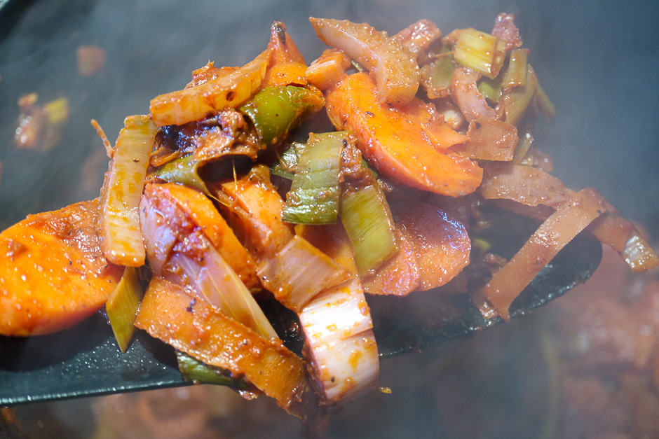 Roasted vegetables when frying with tomato paste.