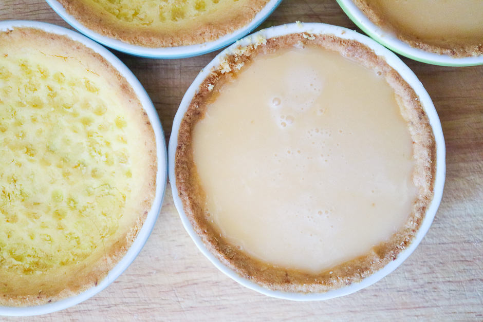 Pour the batter into the tart