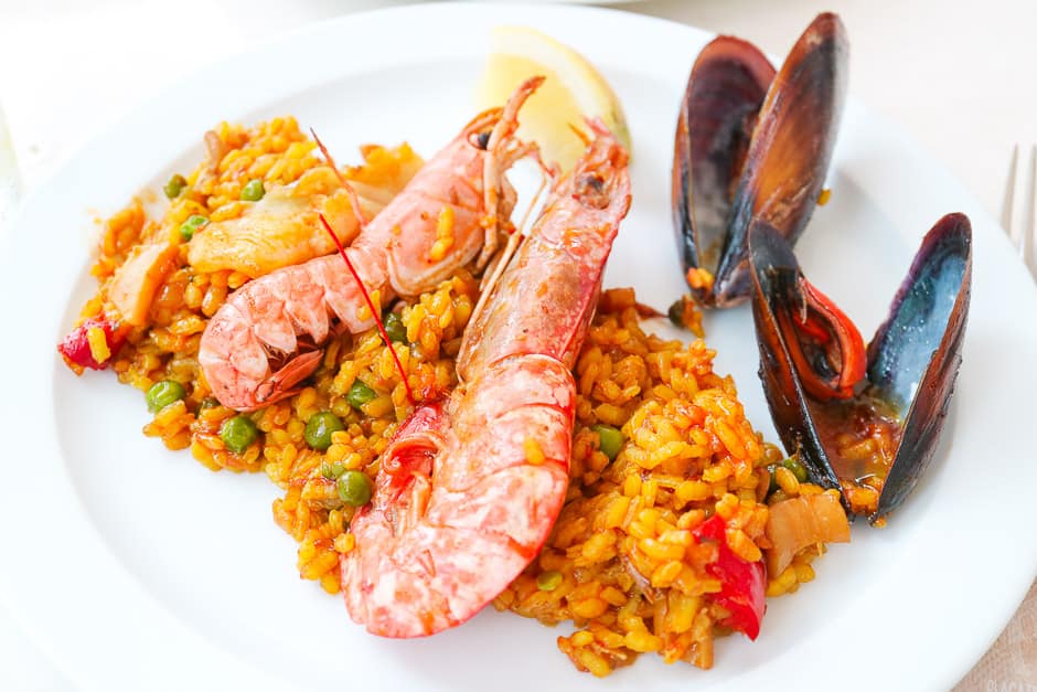Paella served on the plate