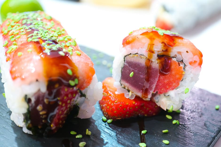 Strawberry sushi with tuna