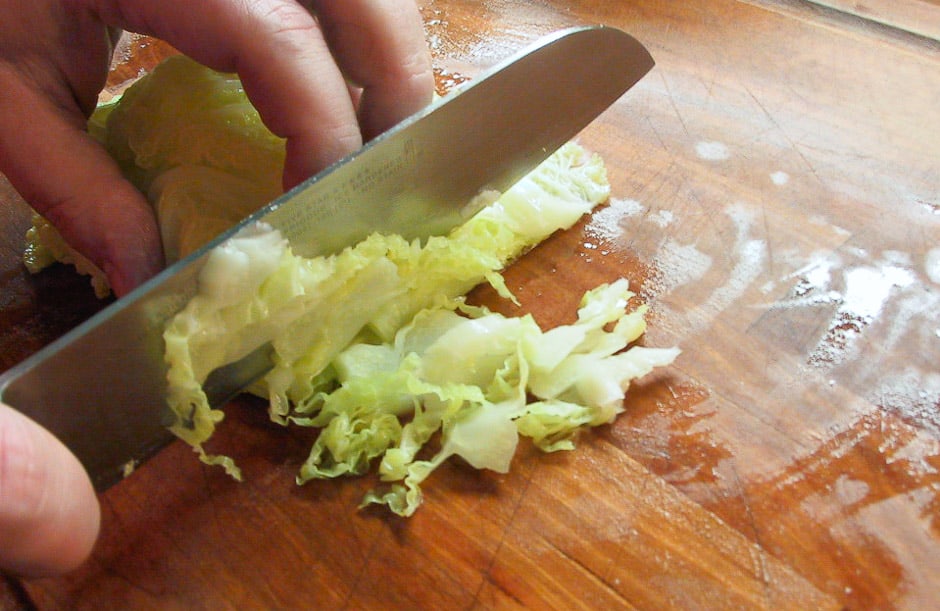 Cut cooked savoy cabbage