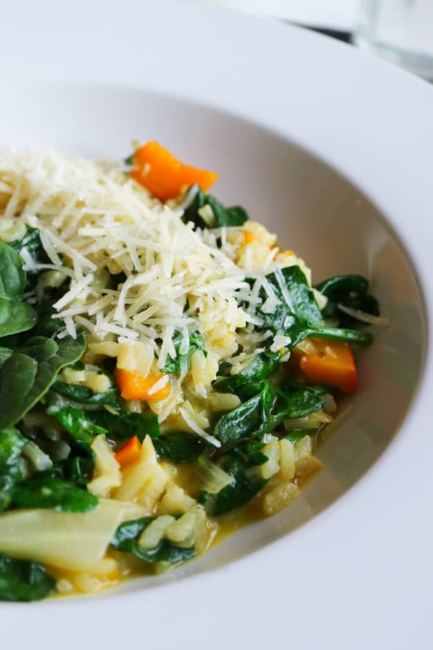 Pumpkin risotto with spinach and parmesan