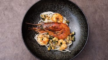 Pasta with red prawns