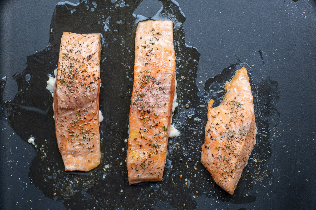Salmon cooked in the oven