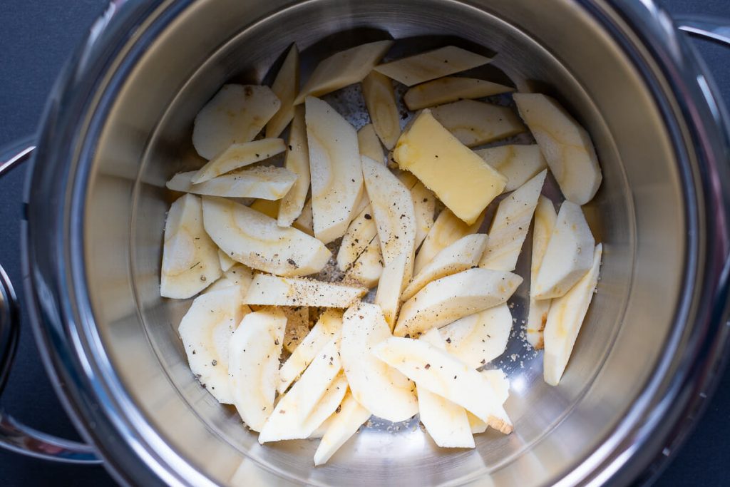 raw parsnips in the pot