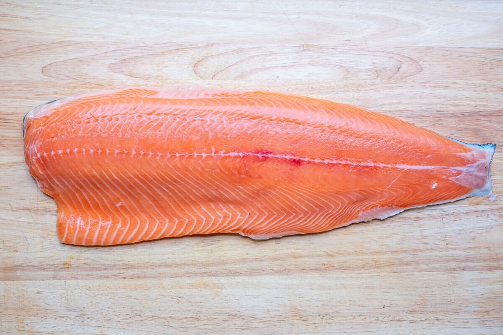 Salmon fillet on the whole skin side