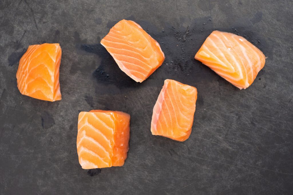 Salmon fillet in cubes