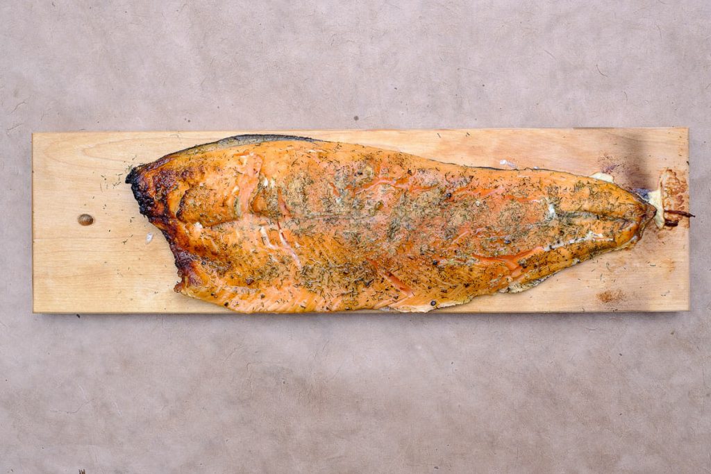 Flamed salmon prepared