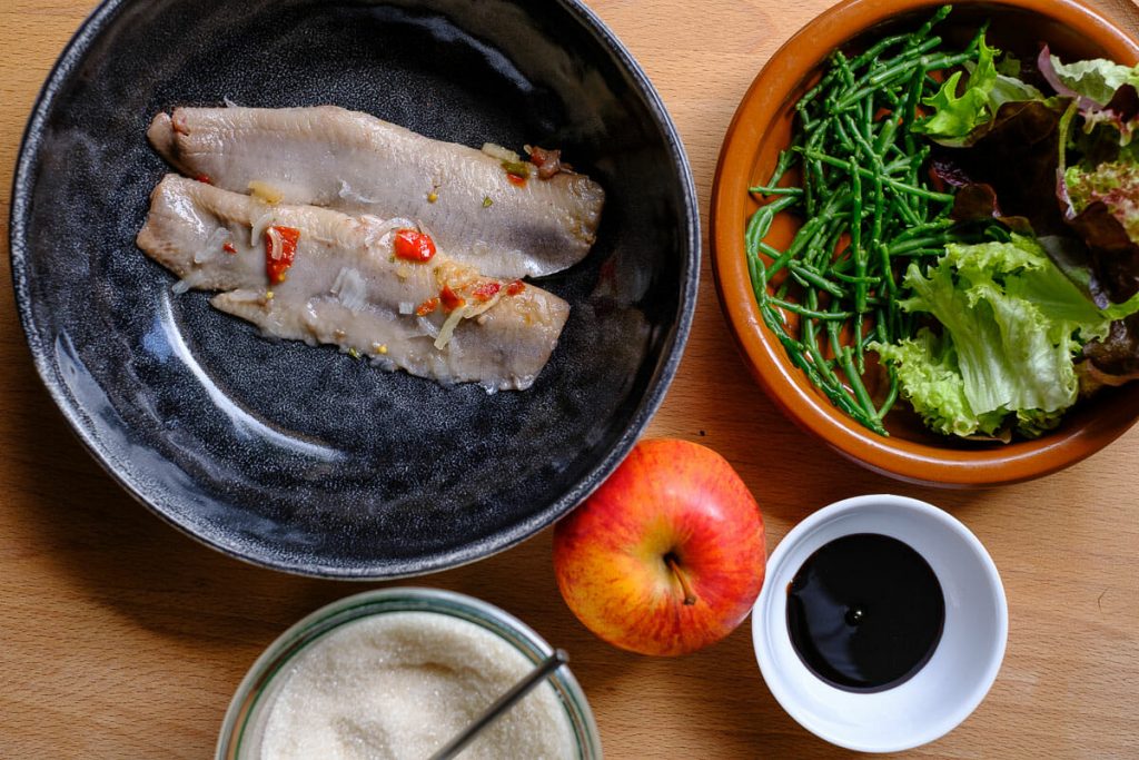 Ingredients Matjes salad with samphire and apple