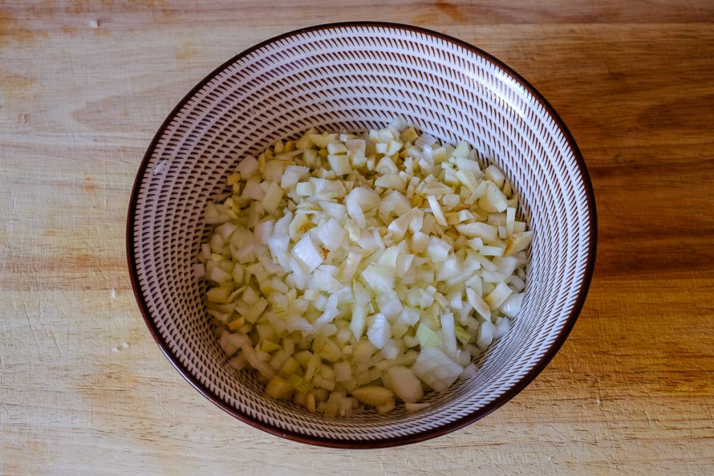 Diced onion and diced garlic