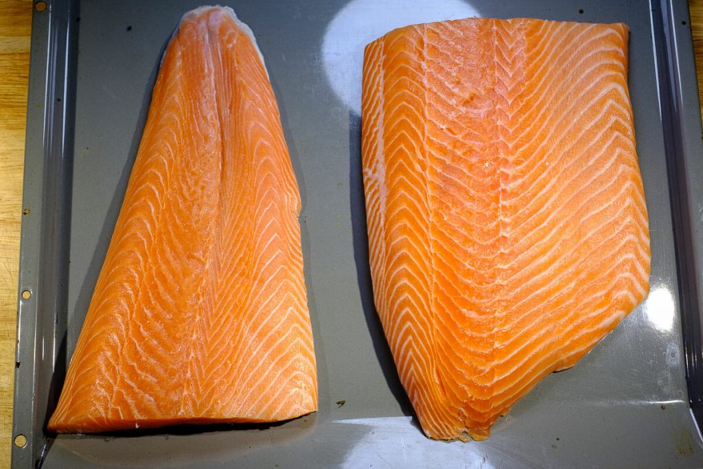 Salmon fillet on baking sheet