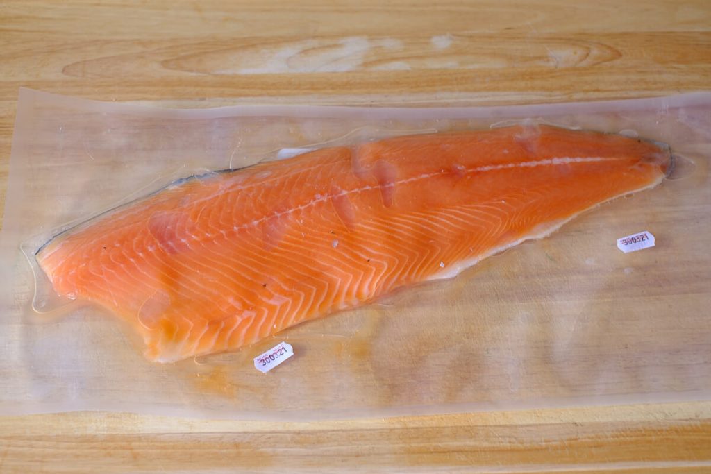 Salmon fillet vacuum-sealed