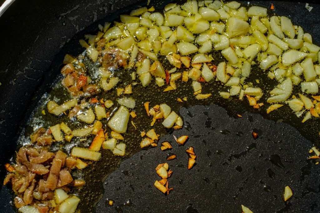 Roast the garlic in the pan