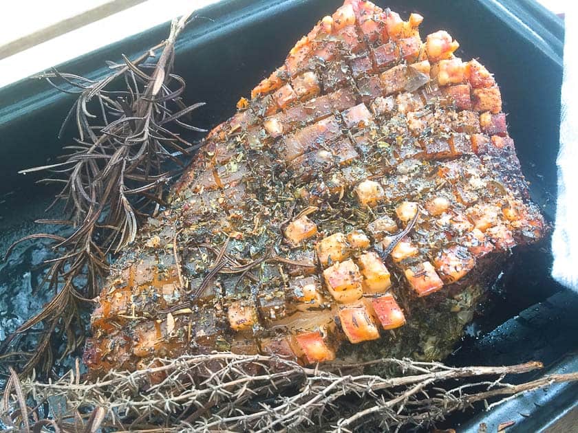 Herb roast pork crispy and fully cooked