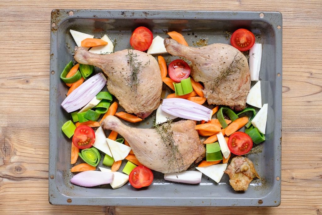 Duck legs with vegetables