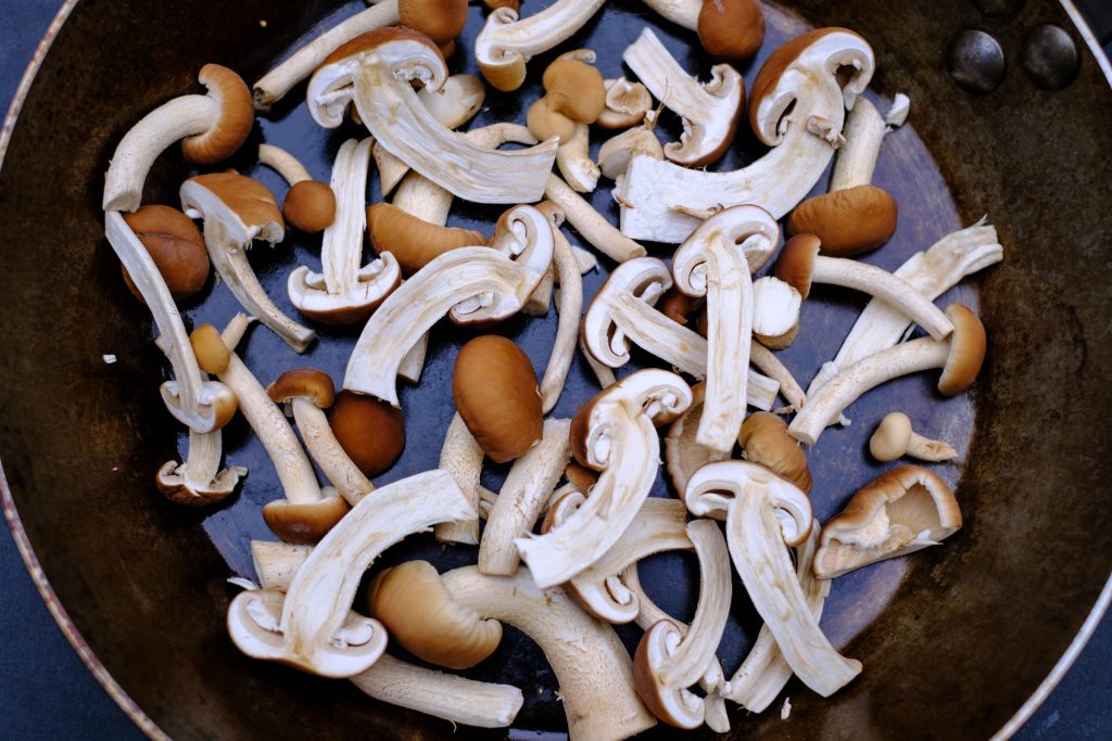 Mushrooms cleaned in the pan