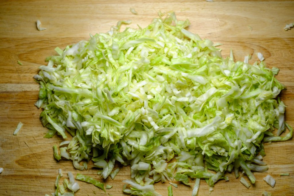 Sliced and kneaded white cabbage