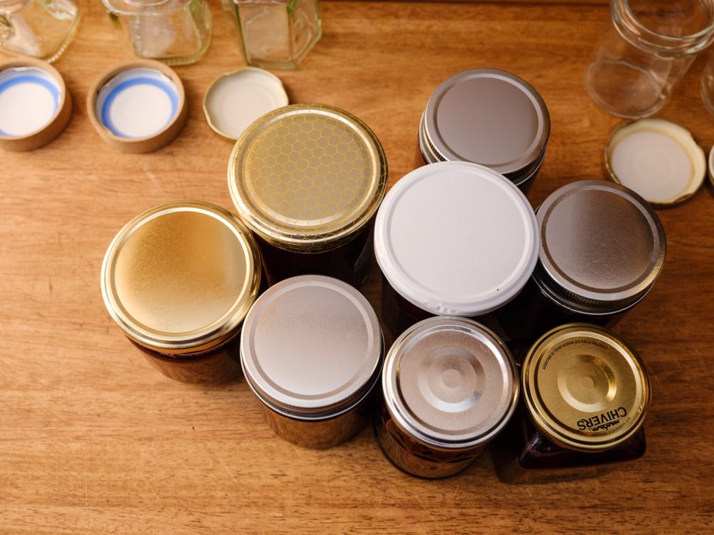 Jam jars with lids sealed hot