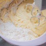 Mix cake batter with flour