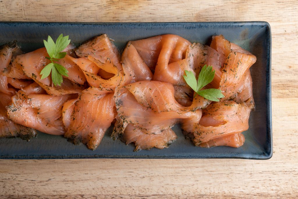 Salmon served on a platter