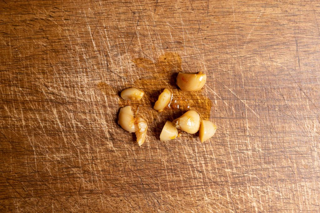 Stewed garlic on the cutting board