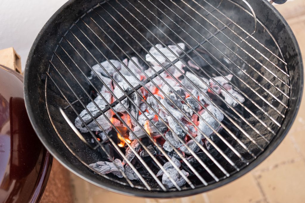 Grill grate glowing white charcoal when heating up