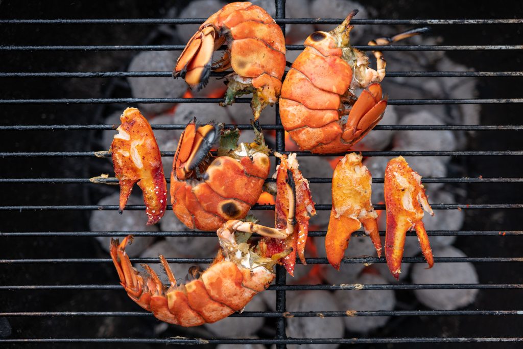 Lobster turned on the grill